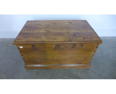 A compact size Victorian pine box - stripped and waxed, Height 43cm x 80cm x 48cm 