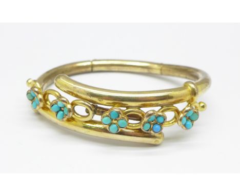 A 19th Century turquoise set gold plated bangle 