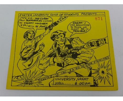 Pop Music; ticket for The Clash at Exeter University 