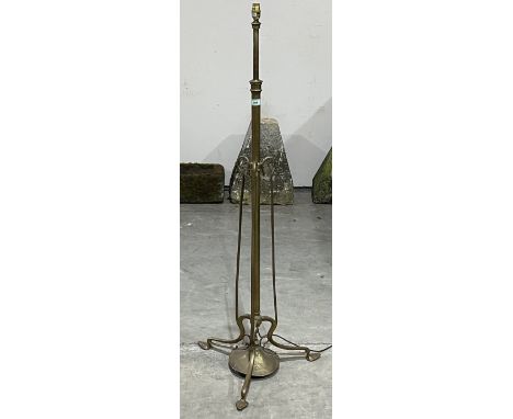 An early 20th century Art-Nouveau brass telescopic lamp standard