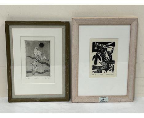 ERIC JAMES MELLON. BRITISH 1925-2014 An etching and a wood engraving of owls. Artist's proofs. Signed and inscribed in pencil