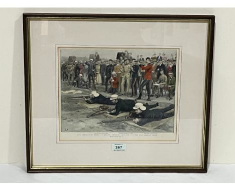 Bisley Camp, Queen's prize 1899. Hand-tinted print by Frank Dadd. Framed &amp; glazed. Shooting off the tie. 10" x 12½"