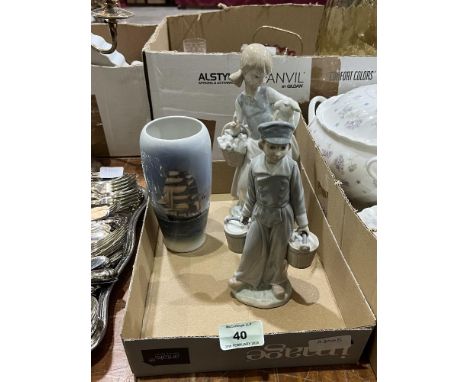 A Royal Copenhagen ovoid vase and two Lladro figures
