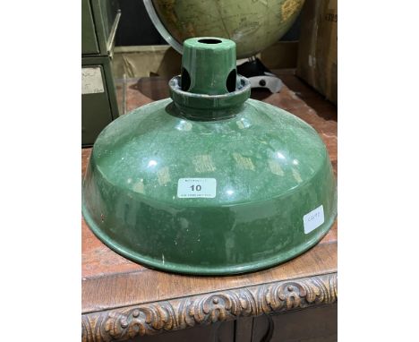A 14" green enamel hanging lampshade