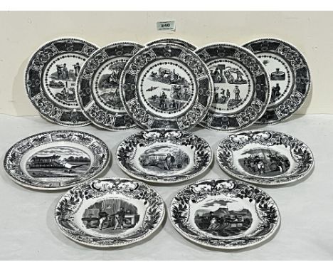 Eleven 19th century Crein or Creil et Montereau transfer decorated plates