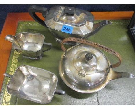 A silver plated teaset and a silver plated oriental style teapot 