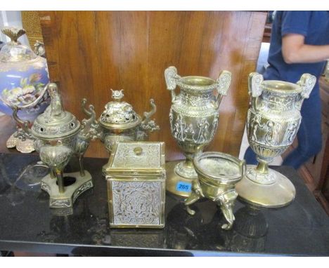 Mixed brassware to include a tea caddy 