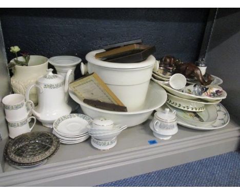 A mixed lot to include a lantern, prints, china and other items 
