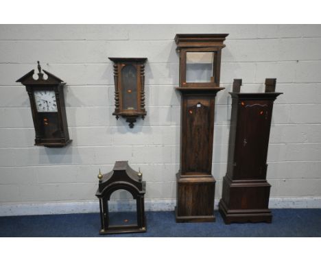 A SELECTION OF CLOCK CARCASSES, to include two longcase clocks and two wall clocks (condition report: only one wall clock wit