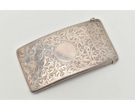 A LATE VICTORIAN SILVER CARD CASE, rectangular form, foliate pattern with vacant cartouche, hinged cover, hallmarked 'A &amp;