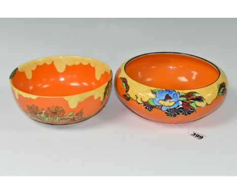 TWO WILKINSON LIMITED BOWLS IN THE INDIAN SUMMER AND MEMORY LANE PATTERNS, printed and painted decoration, the Memory Lane bo
