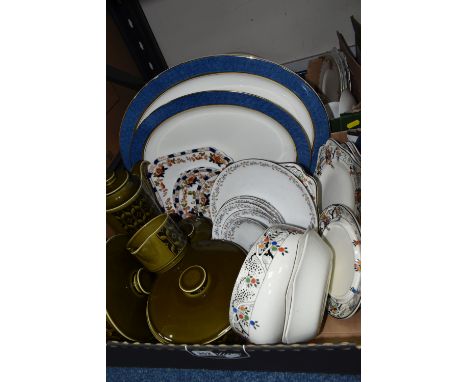 TWO BOXES OF DINNERWARE, to include five pieces of Hornsea Heirloom: two tureens, a coffee pot, a cream jug and a covered sug