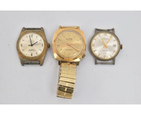THREE GENTS WATCHES, to include a manual wind 'Lucerne' watch head, approximate case width 34.2mm, missing strap, a manual wi