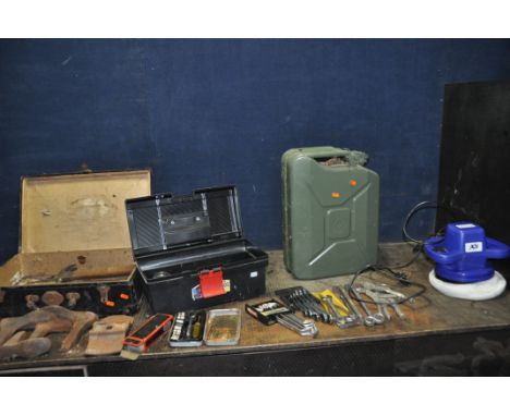 A PLASTIC TOOLBOX AND A SUITCASE CONTAINING AUTOMOTIVE AND HAND TOOLS including spanners by King Dick, Draper, Workzone, etc,