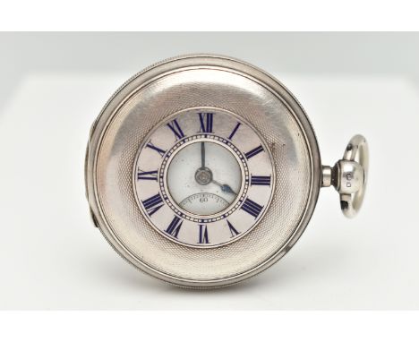 A LATE VICTORIAN, SILVER HALF HUNTER POCKET WATCH, key wound, white Roman numeral dial, subsidiary dial at the six o'clock po