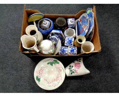 A box of ceramics, Ringtons, Maling, Oriental vase, Wade trinket dish etc 