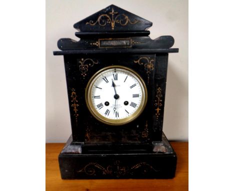 A Victorian slate mantel clock 