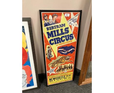 A vintage advertising poster : Bertram Mills Circus, 33 cm x 77 cm, framed  CONDITION REPORT: glass damaged 