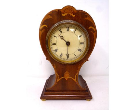 An Edwardian inlaid mahogany mantel clock together with a further oak mantel clock.
