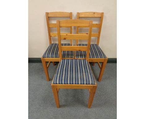 Three pine ladder back chairs 
