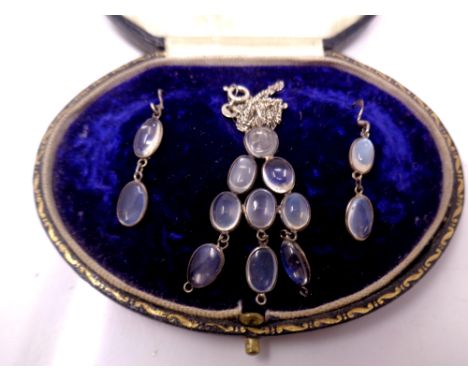 A vintage moonstone earring and necklace set in silver 