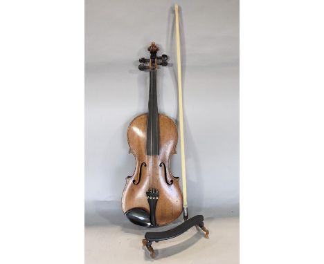 A 19th century German violin, the label bearing the name Joh. Bapt. Schweitzer Feen At Forman Hieronymi Amad Pestini 1830 wit