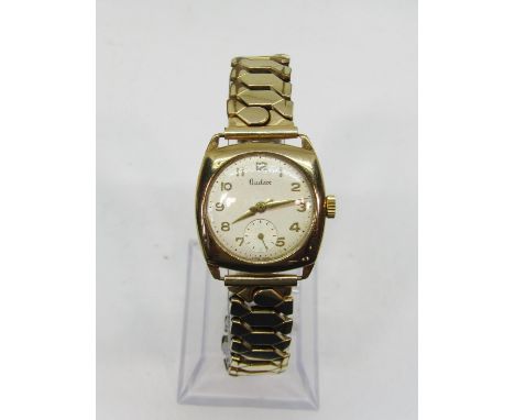 Vintage gent's Audax 9ct dress watch, champagne dial with Arabic numerals and subsidiary second dial, 27mm case, currently ru