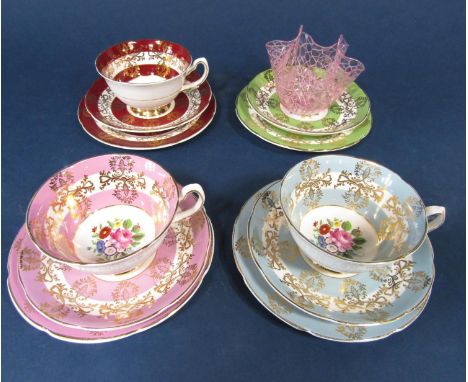 A small collection of Royal Grafton Harlequin tea wares comprising three trios and a further matching plate and saucer and al