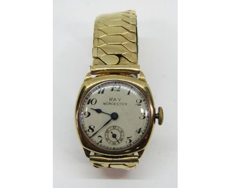 Vintage gent's 9ct Kay of Worcester dress watch, champagne dial with Arabic numerals and subsidiary second dial, currently ru