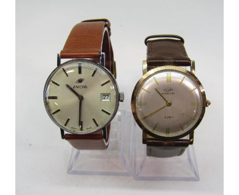 Vintage gents Enicar ultrasonic 17 jewel wristwatch, gold plated casework, reference 200/30p, silver dial with gilt baton mar