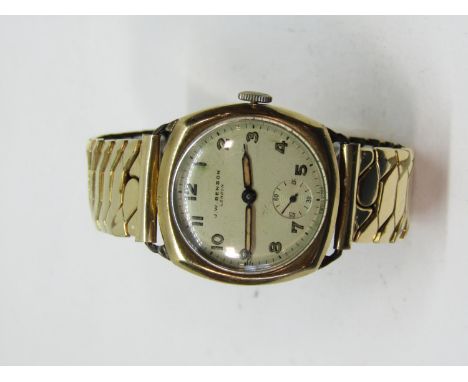vintage J W Benson of London 9ct gent's dress watch, silver dial with Arabic numerals and subsidiary second dial, currently r