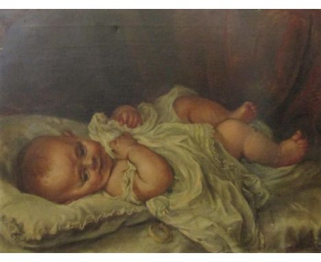 Lucette Elizabeth Barker (1816-1905) - Full length study of a reclining baby, oil on canvas, inscribed verso 'Baby by Miss Lu
