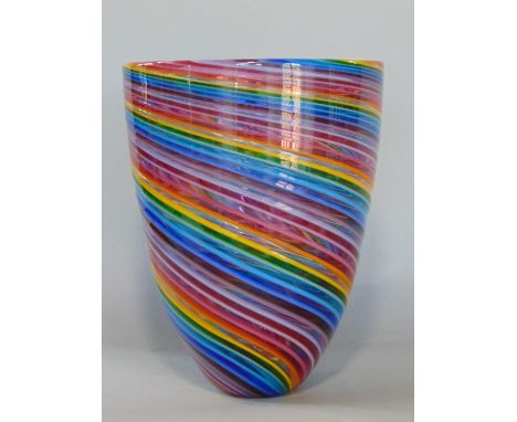 A vintage conical shaped vase with spiral twist multi-coloured detail, indistinctly signed, 21cm high x 16cm diameter max 