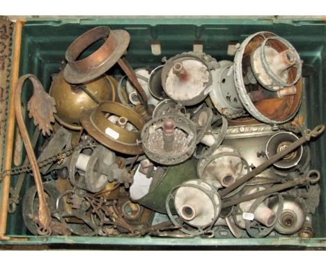 A crate containing a quantity of gas and other lamp fittings and parts 
