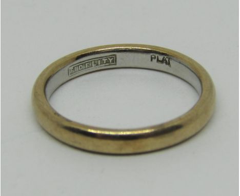 Yellow metal and platinum wedding ring stamped 'Fidelity', size K, 2.6g 