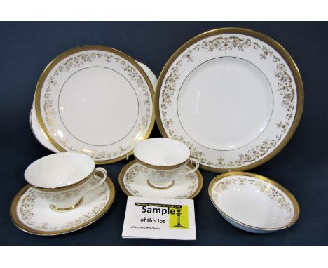 A collection of Royal Doulton Belmont pattern wares including twelve dinner plates, twelve dessert plates twelve soup plates,