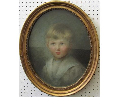 J F Dauton (early 20th century school), a bust length portrait of a blue eyed young boy in sailor suit, pastel on paper, sign