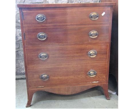 A Georgian mahogany commode, the front elevation disguised as four long drawers raised on swept supports, 63 cm wide 