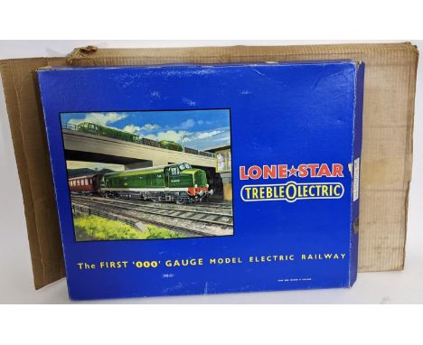 Boxed Lone Star 'TREBLEOLECTRIC' 000 gauge model electric rail set, appears complete and possibly unused, with original outer