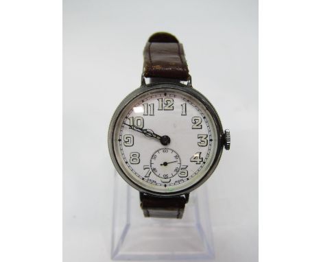 Vintage Vertex gents silver trench watch, the enamelled dial with lume Arabic numericals and subsidiary second dial, lume han
