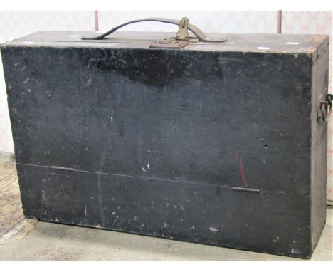 A vintage portable wooden carpenters tool chest and contents including various chisels, saws, moulding planes, etc 
