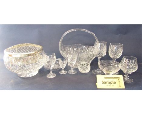 A large collection of cut glass to include goblets, decanters, bowls,  together with a small selection of ceramics including 