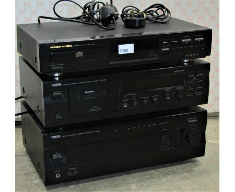 A separates hifi system comprising a Yamaha stereo cassette deck, KX-393, Yamaha Stereo Amplifier AX-392, Maranz CD player, C