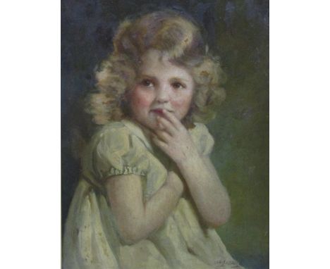 Chris Adams (20th century British school) - Half length portrait of fair haired, brown eyed child, oil on board, signed, 39 x