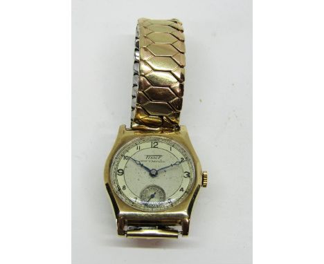 Vintage gent's 9ct Tissot dress watch, the silvered dial with further silvered chapter ring, Arabic numerals and subsidiary s