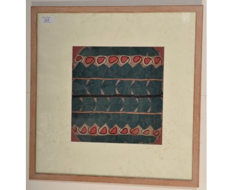 A 20th Century South American tribal folk art embroidered panel decorated with stylised geometric patterns stitched with blue