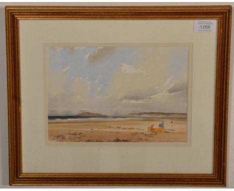 Jonathan Taylor (20th century British) - A framed and glazed watercolour on paper painting entitled 'The Yellow Windbreak' at