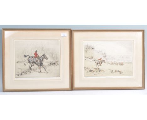 Tom Carr (British 1912-1977) - A pair of original 20th Century coloured drypoint etchings of hunting interest. The first enti