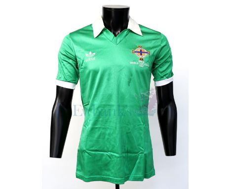 Northern Ireland Football Senior International Green Adidas Shirt worn by Norman Whiteside in the 1982 FIFA World Cup in Spai