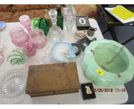 A quantity of glassware and miscellaneous items to include an Art Deco ceiling light, various miniatures, shells and other it